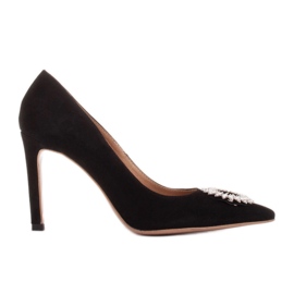 Marco Shoes Semišové podpatky s křišťálovým ornamentem černý