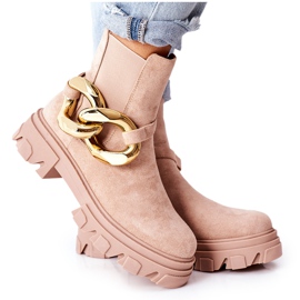 S.Barski Izolované béžové boty béžové chelsea s ozdobou béžový