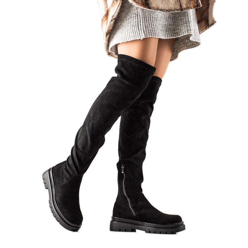 Sixth Sense Semišové stehenní boty na platformě černá