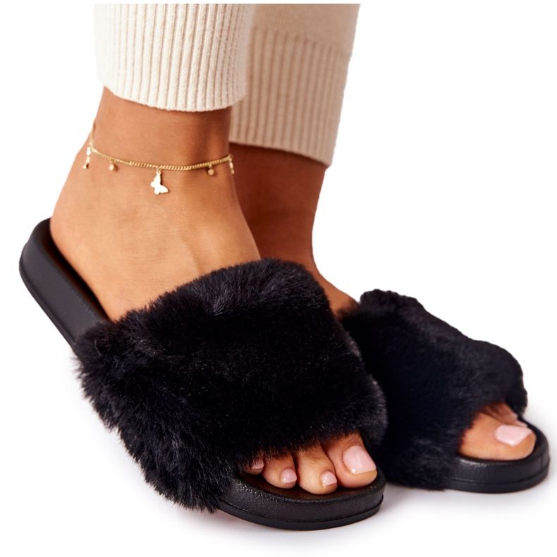 PH1 Gumové pantofle ve tvaru s černou kožešinou Emmie černá