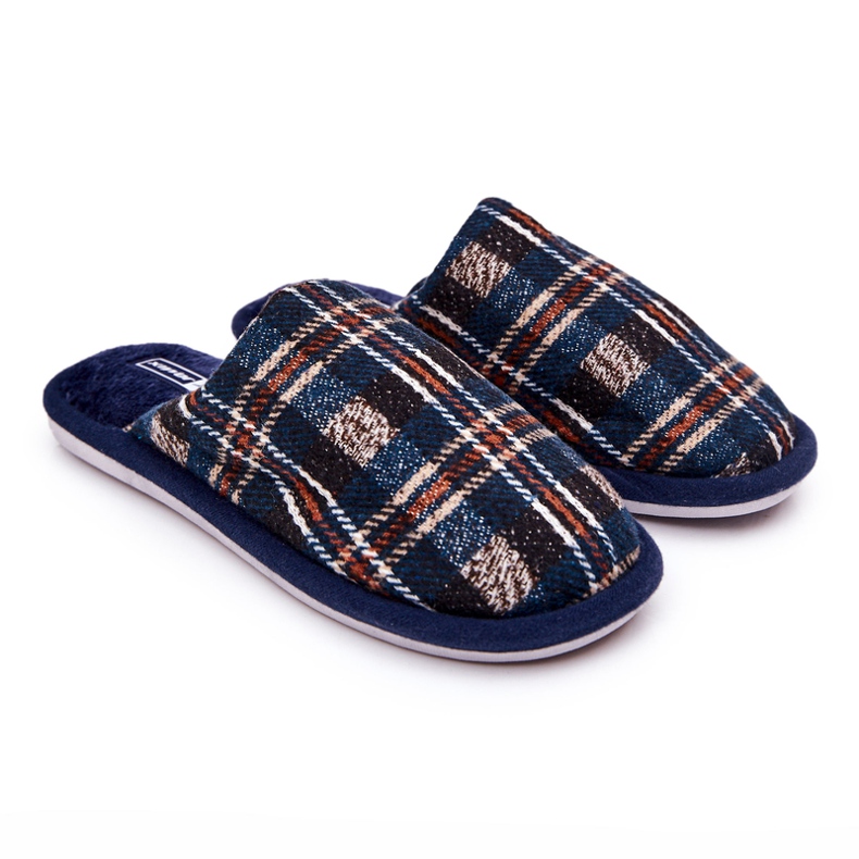WJ1 Pánské teplé kárované pantofle Whisper v námořnictvu béžový námořnická modrá