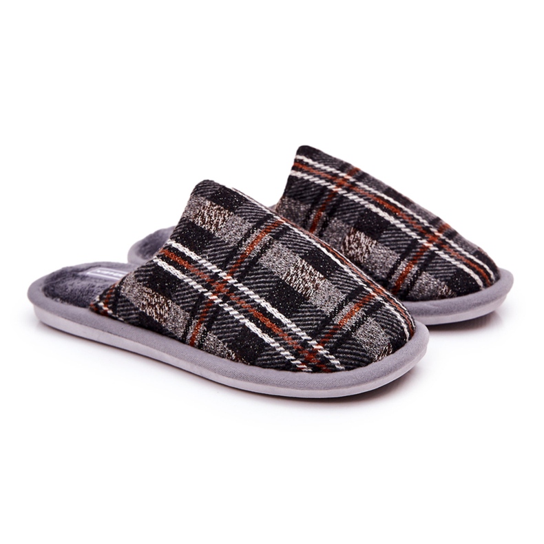 WJ1 Pánské teplé šedé kostkované pantofle Whisper hnědý šedá