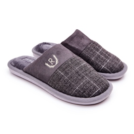 WJ1 Teplé šedé kostkované pantofle šedá WJ1 Teplé šedé kostkované pantofle šedá