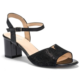 Marco Shoes Černé sandály 0624P ze zajímavé kůže černá Marco Shoes Černé sandály 0624P ze zajímavé kůže černá