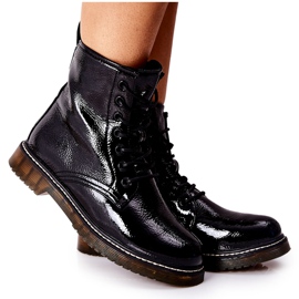 PE1 Lakované dělnické boty na černé posuvné pažbě černá