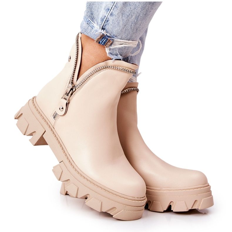 WS1 Kožené kozačky s ozdobnými béžovými zipy Deborah