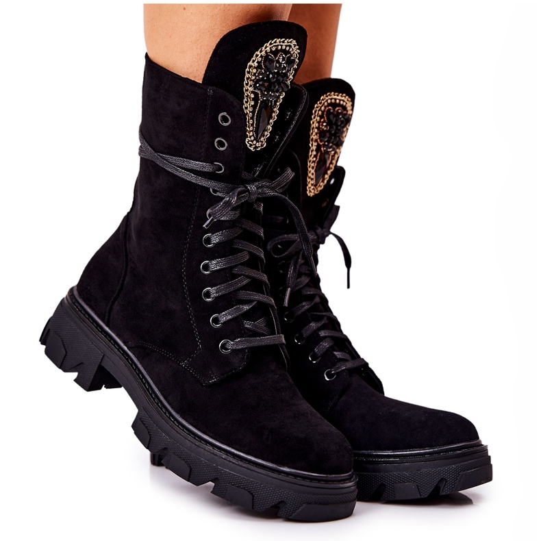 PL4 Černé semišové kozačky se zdobením Elaina černá