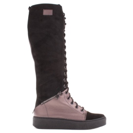 Marco Shoes Šněrovací kozačky s ozdobnými zipy hnědý černý