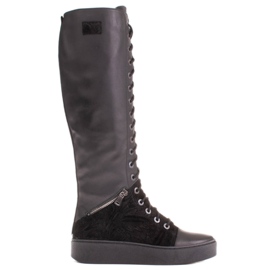 Marco Shoes Šněrovací kozačky s ozdobnými zipy černý