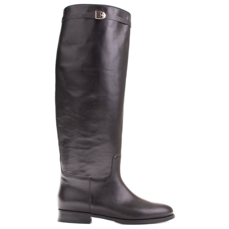 Marco Shoes Kožené kozačky na široké lýtko černá