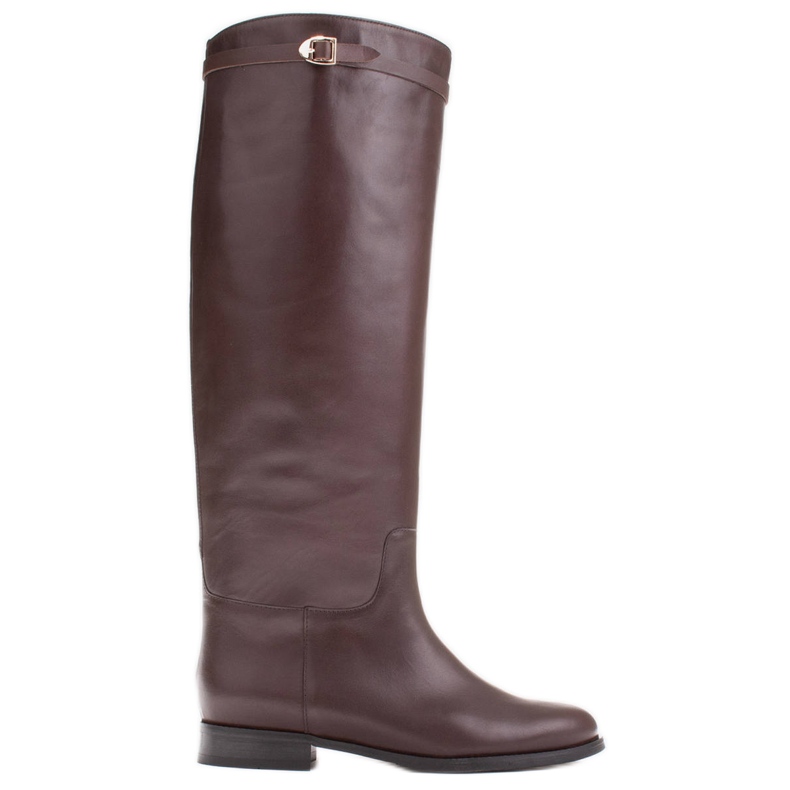 Marco Shoes Kožené kozačky na široké lýtko hnědý