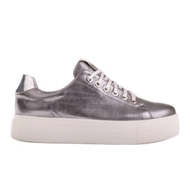 Marco Shoes Dámské tenisky z pravé kůže na silné podrážce hnědý stříbro
