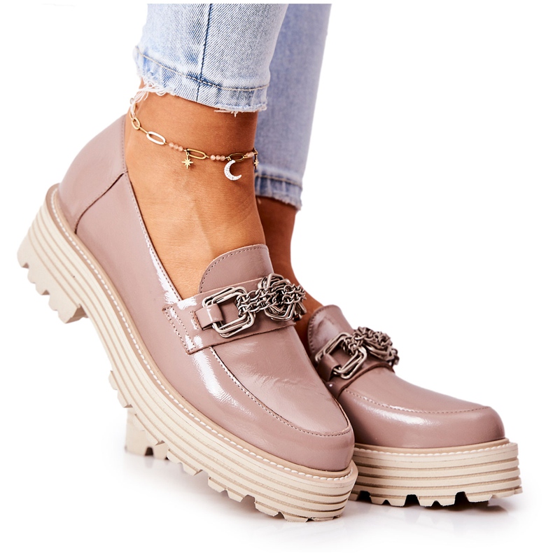 Dámské mokasíny Brogues Leather Dark Beige Laura Messi 2383 béžový