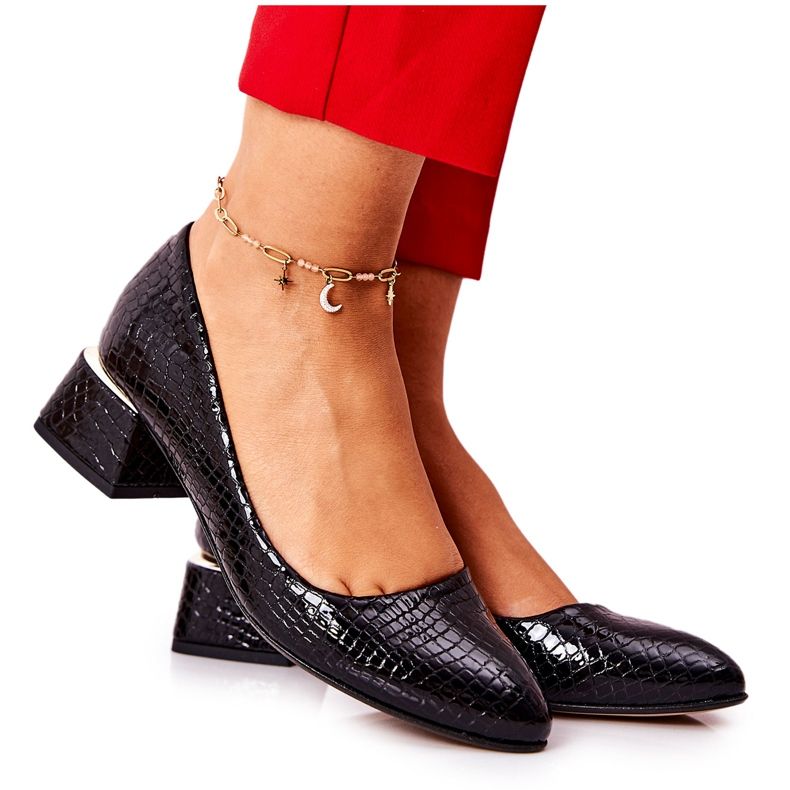 Lewski Shoes Kožené lodičky z hadí kůže Lewski 3118 Black černá