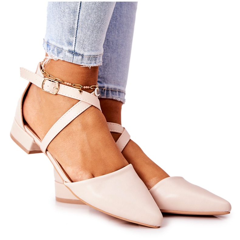 WS1 Kožené Lodičky Na Nízkých Podpatcích Béžová Giovanna béžový