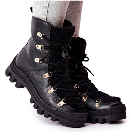 PF1 Teplé kožené boty Black Cateline Trappers černý