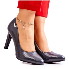 Sergio Leone Dámské lodičky lakované na podpatku tmavě šedé Campbell šedá