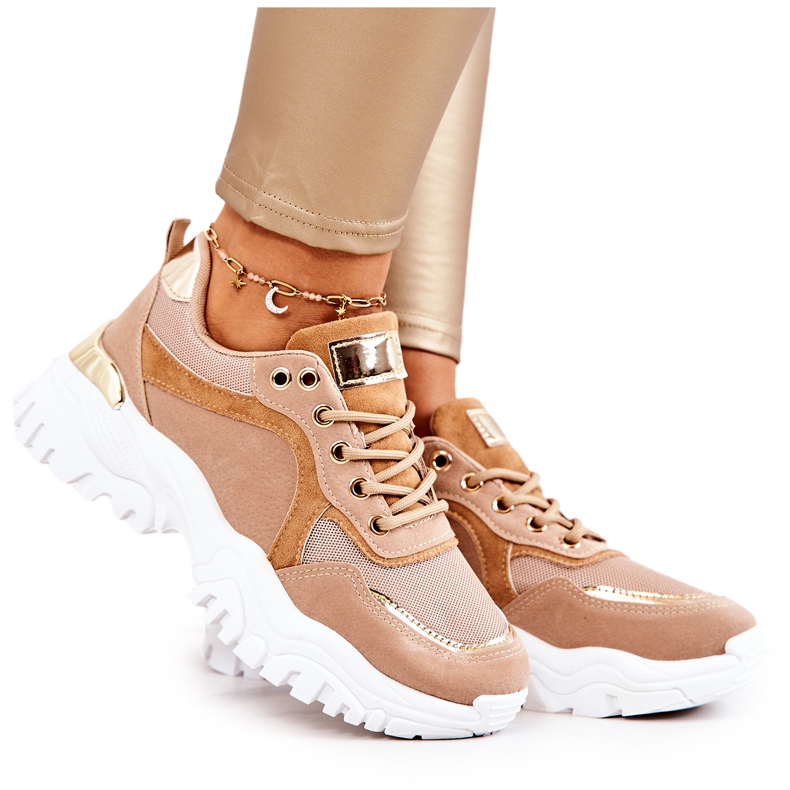 FS2 Tenisky Na Platformě Hnědá Sallie béžový zlatý