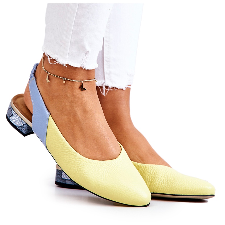 PA2 Kožená balerína s otevřeným podpatkem žluto-modrá Noreen modrý žlutá