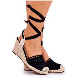 FC2 Espadrilky Na černém Prolamovaném Klínu Lettica černá