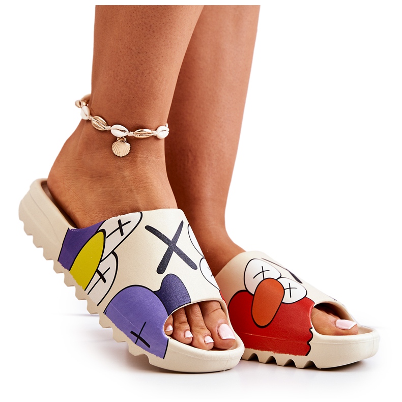 PS1 Gumové pantofle s potiskem Béžová monstra béžový