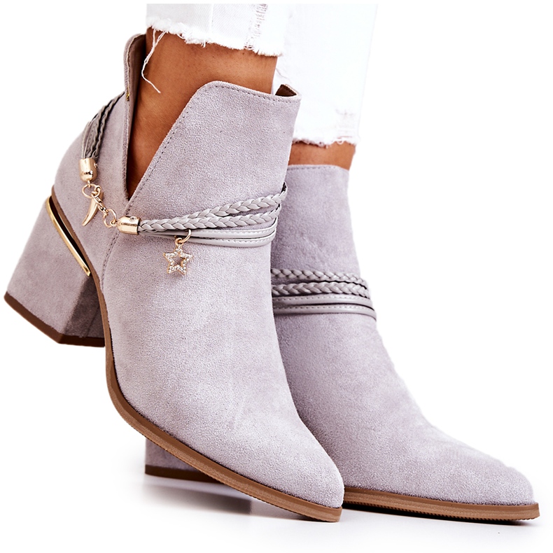 PS1 Inessa šedé semišové kovbojské boty s pruhy šedá