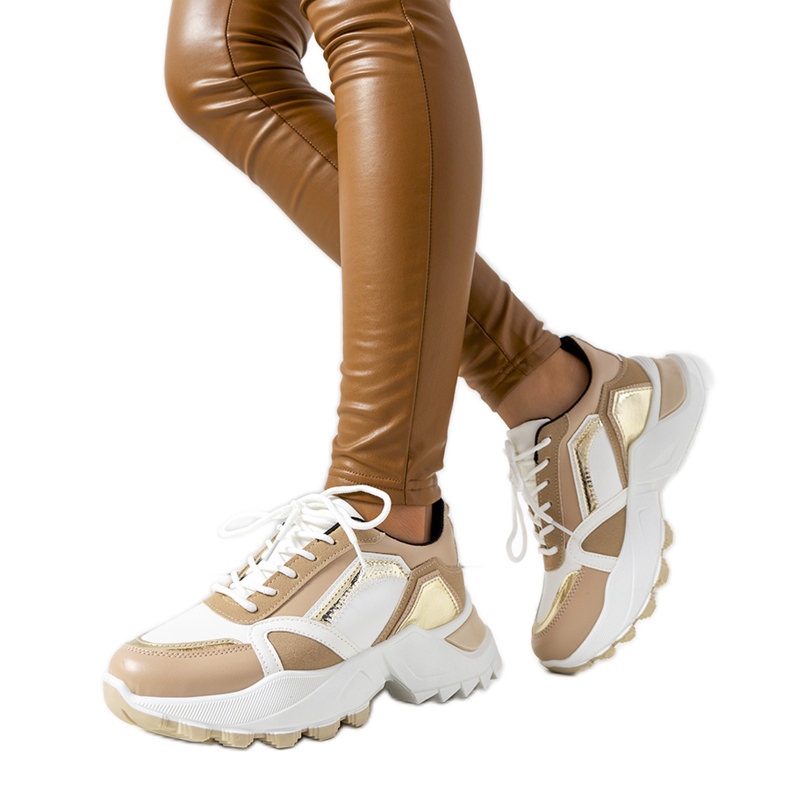 Růžové tenisky Gordani s kovovými vsadkami béžový Růžové tenisky Gordani s kovovými vsadkami béžový