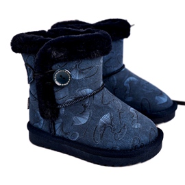 Apawwa Dětské sněhule s kožešinou a knoflíkem Navy Blue Kawai námořnická modř modrý