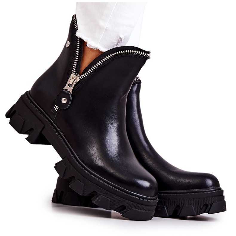 WS1 Kožené kozačky s ozdobnými černými zipy Deborah černá