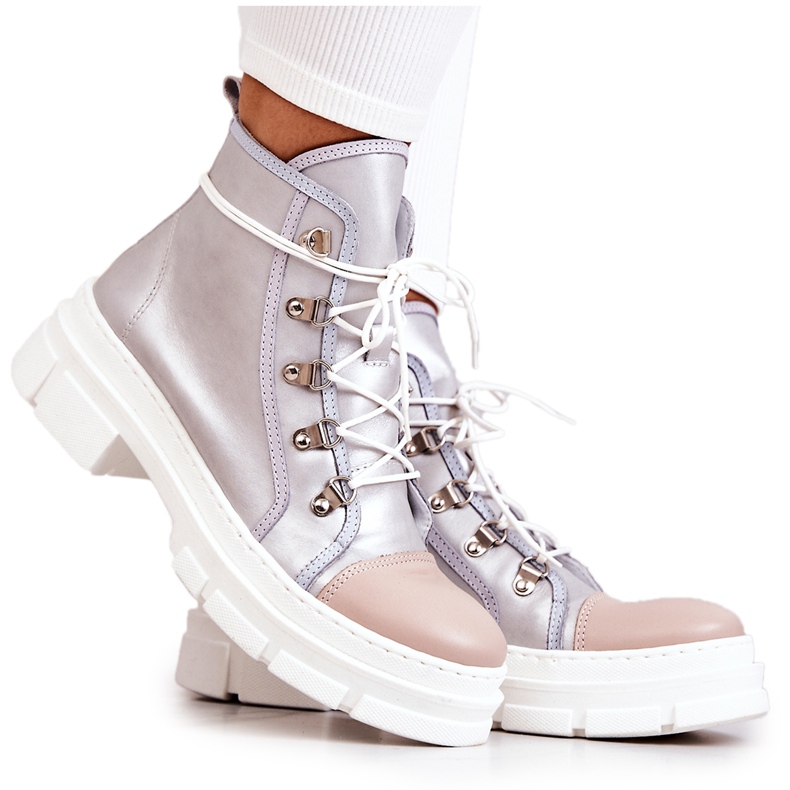 PK1 Stříbrné Letty Kožené Boty béžový stříbrný