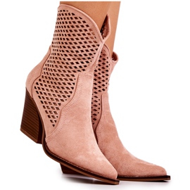 FB1 Prolamované Kovbojské Boty Na Post Pink Caroline růžový