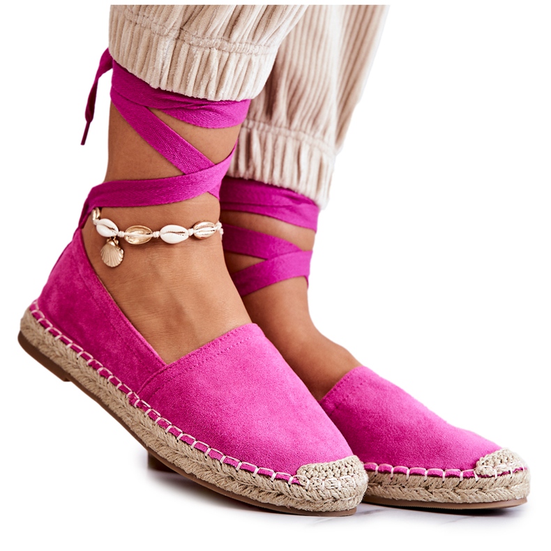 FB1 Vázané semišové Espadrilky Fuchsia Ismanne růžový