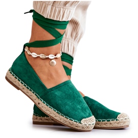 FB1 Vázané semišové espadrilky Tmavě zelené Ismanne zelený