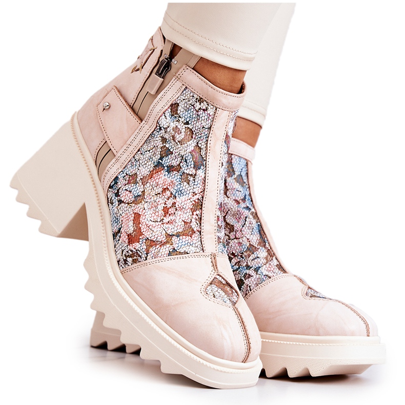 Kožené boty na masivním sloupku Maciejka Béžová 05325-04 béžový Kožené boty na masivním sloupku Maciejka Béžová 05325-04 béžový