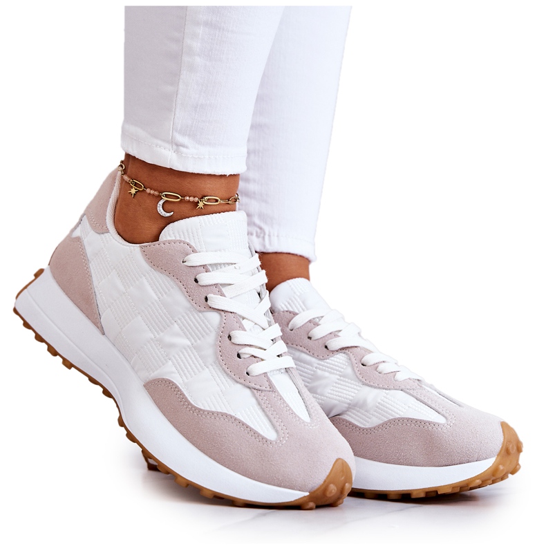 FJ1 Klasická sportovní obuv, vázaná bílá a béžová Patrice béžový bílý