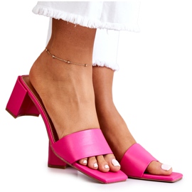 FJ1 Kožené Pantofle Na Podpatku Růžové Netty růžový FJ1 Kožené Pantofle Na Podpatku Růžové Netty růžový