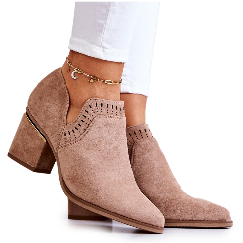 PS1 Tmavě béžové semišové prolamované kovbojské boty Valerie béžový