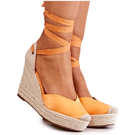 FS1 Espadrilky Skvělé oranžové sandály na klínku pomerančový