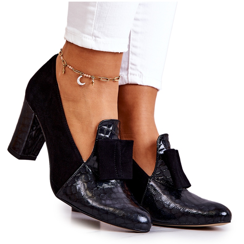 PA2 Černé semišové lodičky z hadí kůže Kathleen černá