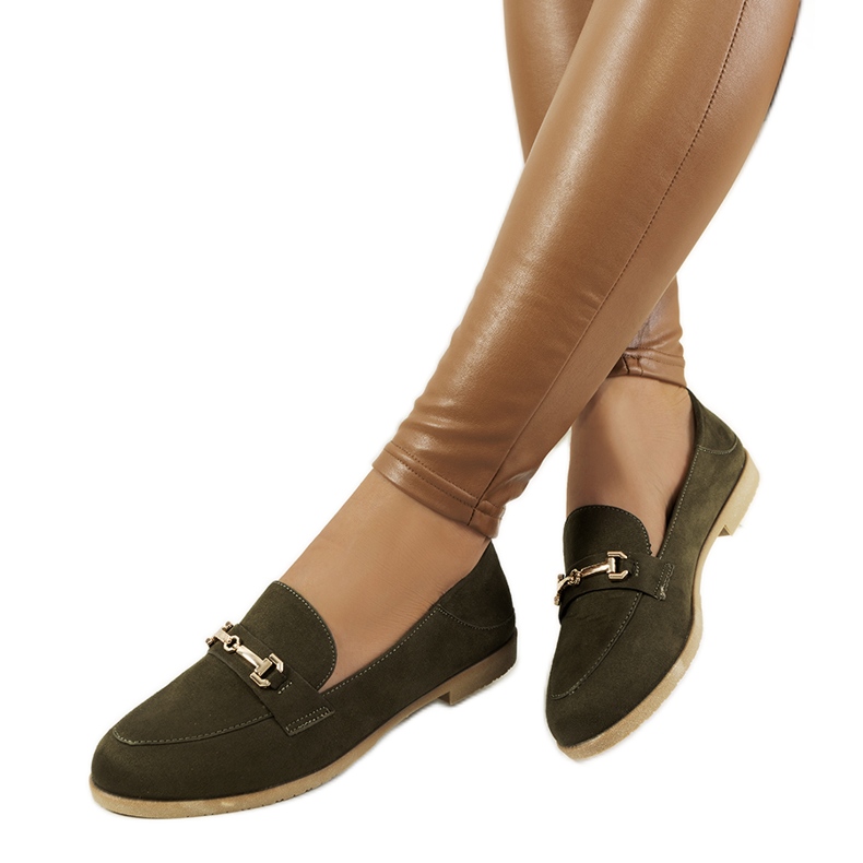 Zelené mokasíny Aniria na plochém podpatku khaki zelená