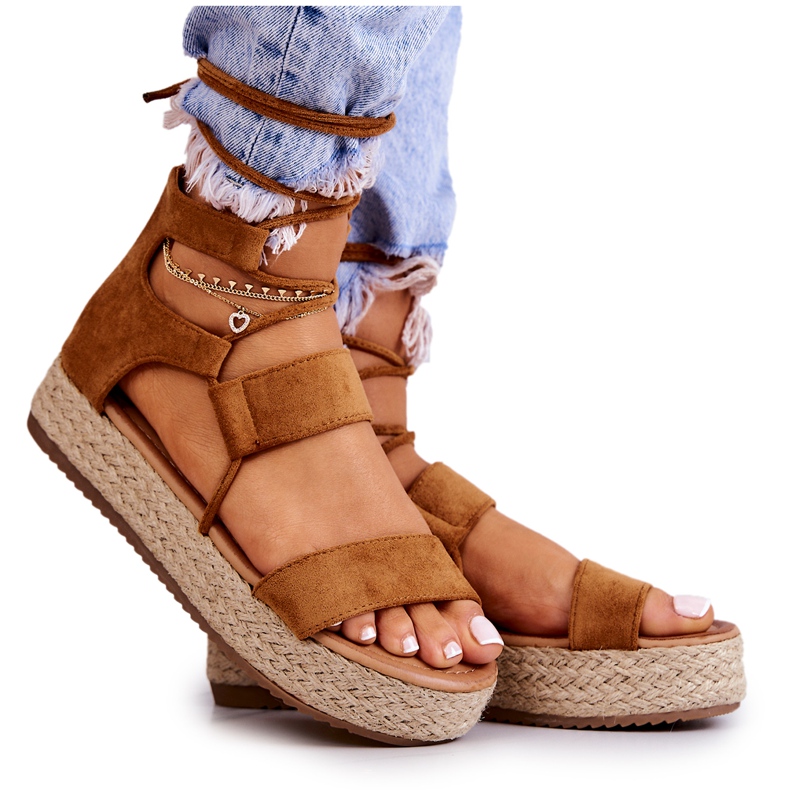 FB2 Dámské Espadrilky Na Platformě Svázané Camel Fuerta hnědý
