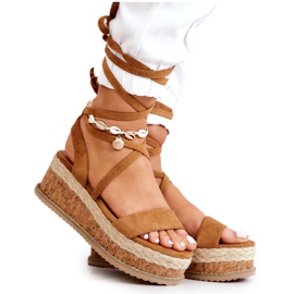 FB2 Semišové Espadrilky Na Klínových Sandálech Camel Shanna hnědý FB2 Semišové Espadrilky Na Klínových Sandálech Camel Shanna hnědý