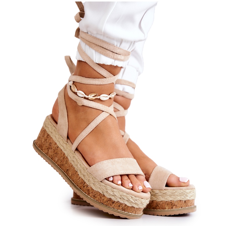FB2 Semišové sandály Espadrilky na klínu Shanny Beige béžový