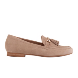 Marco Shoes Kožené mokasíny s třásněmi 2199P-047-1 béžový
