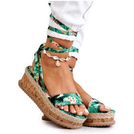 FB2 Sandály Espadrilky Na Klínu Zelené Květiny Roxanne vícebarevný zelený