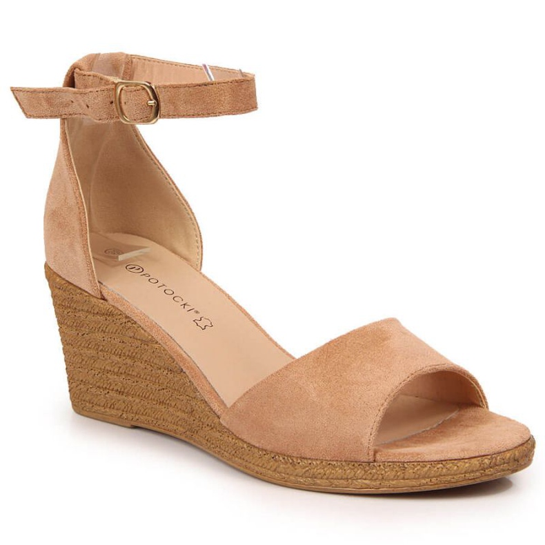 Sandály na klínku Potocki W WOL50B béžové béžový Sandály na klínku Potocki W WOL50B béžové béžový