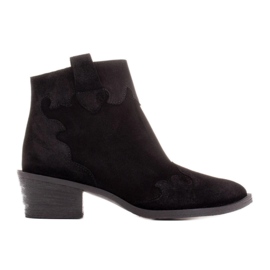 Marco Shoes Elegantní kožené kotníkové boty na nízkém podpatku černý