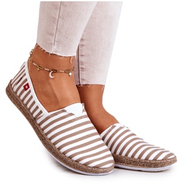 Dámské espadrilky Big Star Slip-on Stripes FF276029 Béžová béžový bílý Dámské espadrilky Big Star Slip-on Stripes FF276029 Béžová béžový bílý