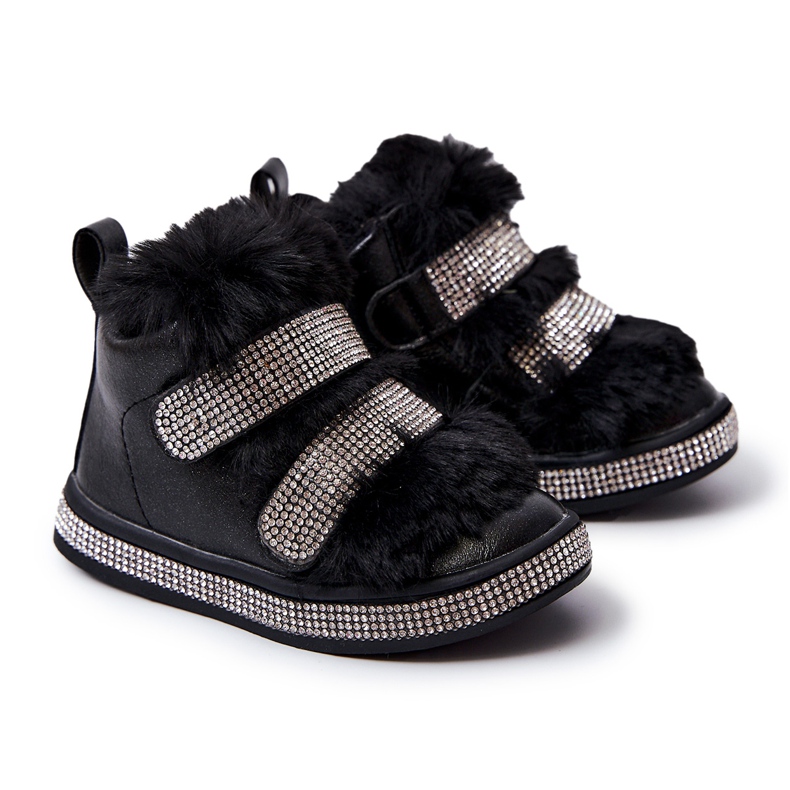 FR1 Černé dětské černé teplé kožené sněhule Leela černá