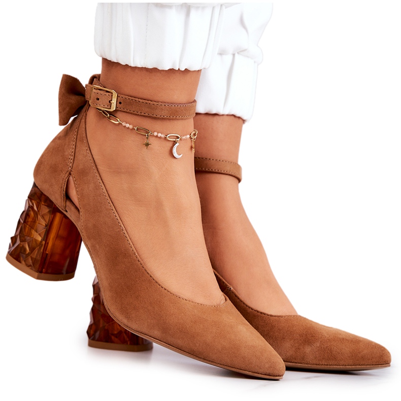 Semišové lodičky s mašličkou Maciejka 05059-29 Hnědá hnědý